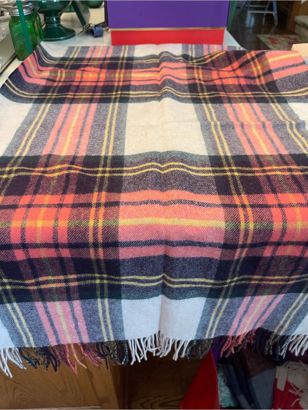 J Crew Women’s Plaid wool Fringe shawl Wrap